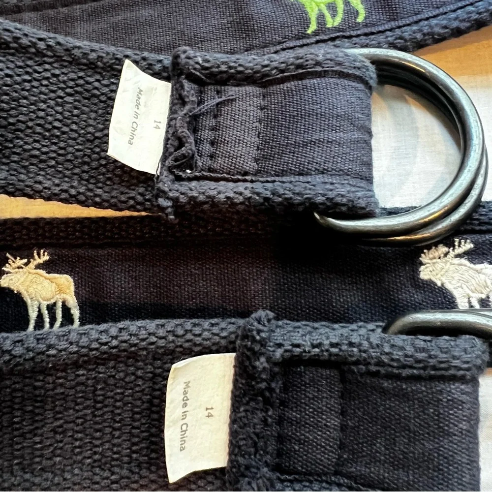 Navy Belts (2) with Green and White Embroidery